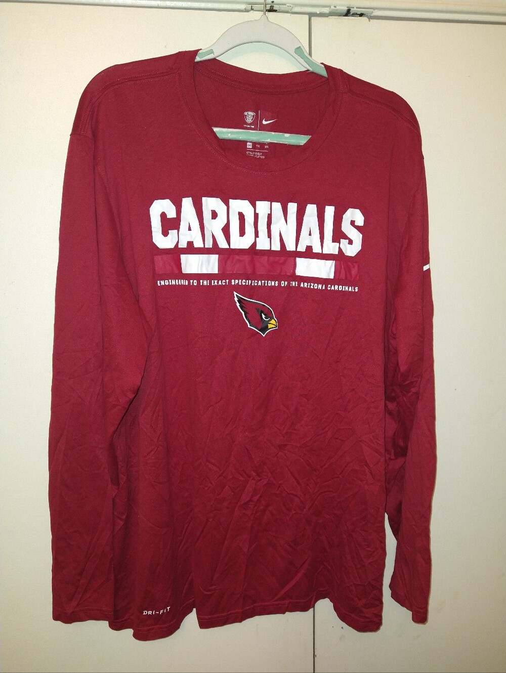 Nike Arizona Cardinals NFL Equipment Dri-Fit Long Sleeve Tee Shirt Men's sz XXL.